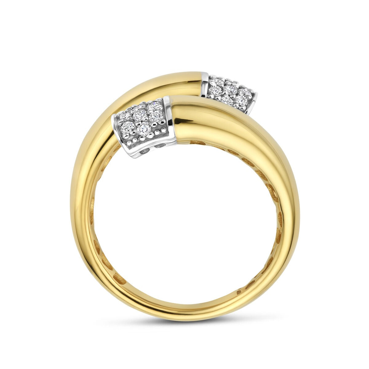 Bague pour femme bicolore en or 14k avec diamant – 16 mm de large