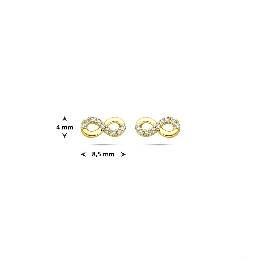 Gouden infinity oorknoppen met zirkonia – 14k
