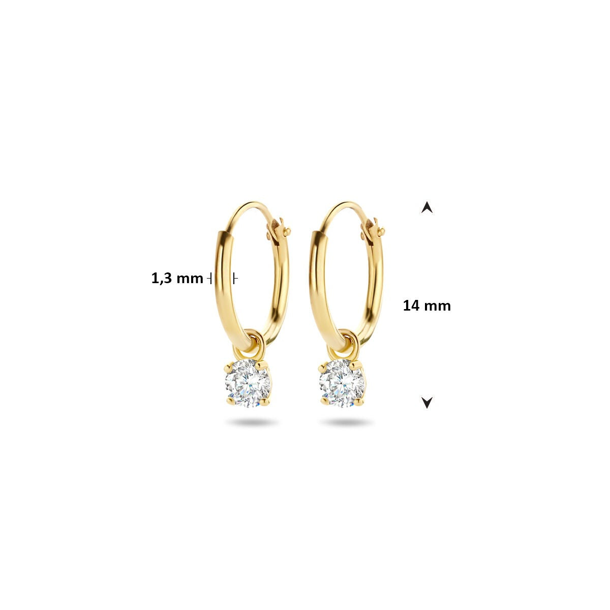 Créoles en or avec zircone – 14k, serties en chaton