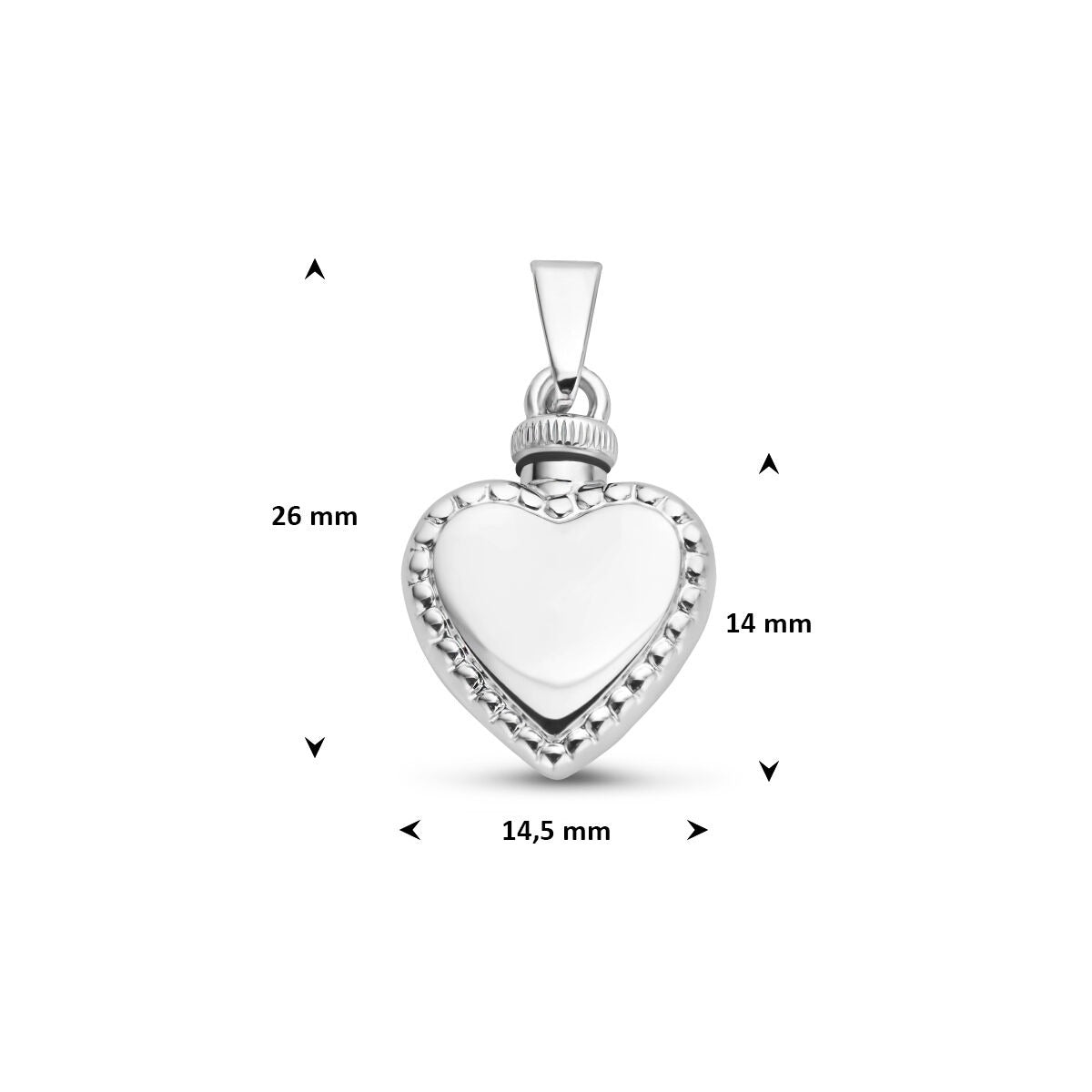 Pendentif urne en argent en forme de cœur – argent rhodié 925