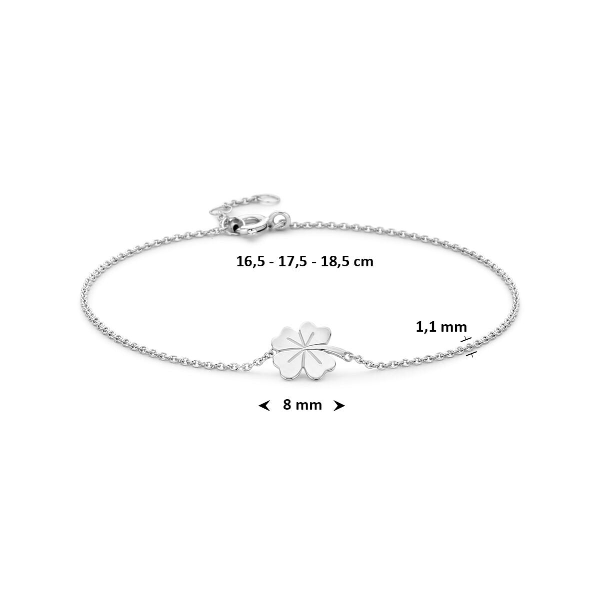 Bracelet rhodié en argent à trèfle