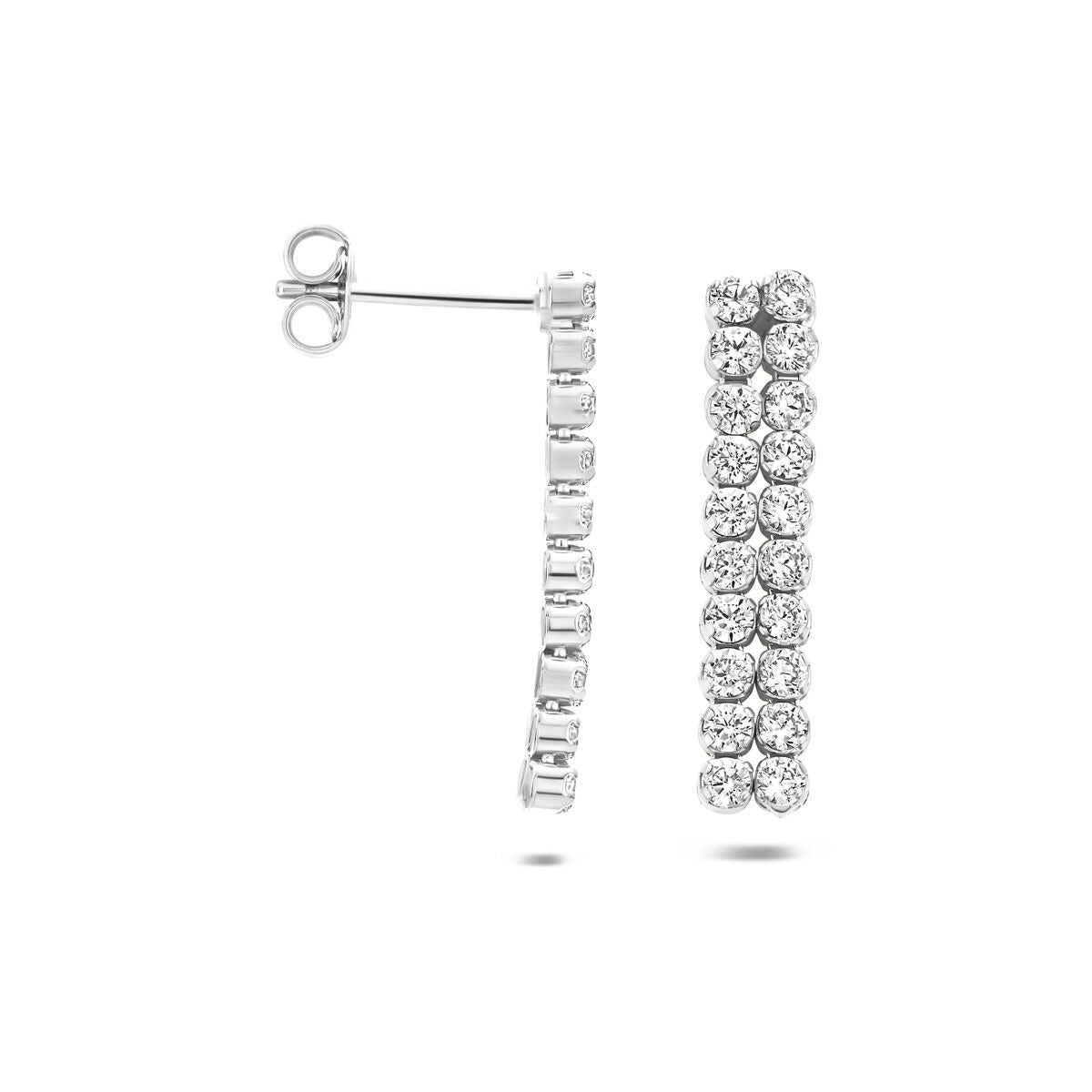 Boucles d'oreilles rhodiées en argent 925 avec zircone 24 x 5 mm
