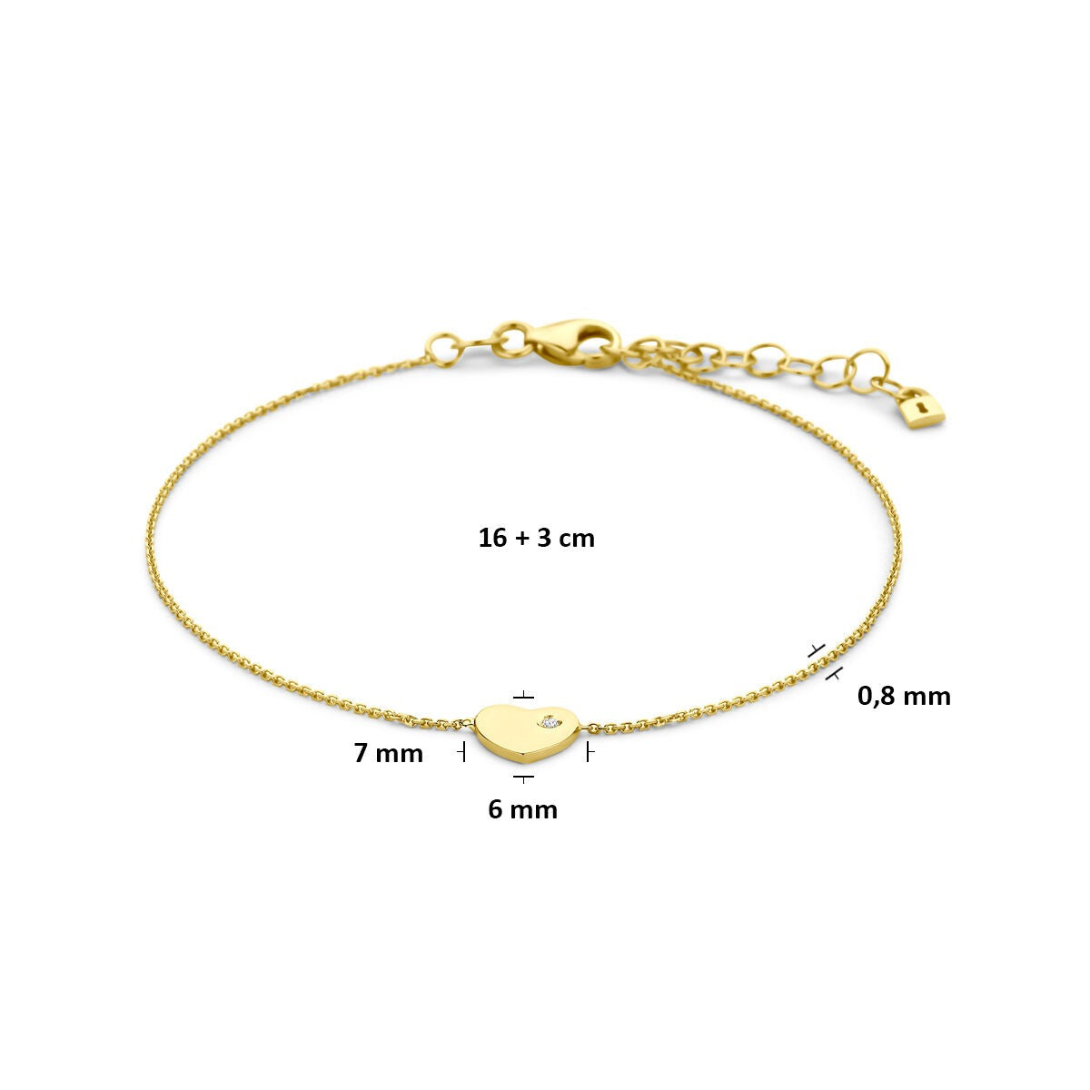 Bracelet en or jaune 9k avec cœur et zircone