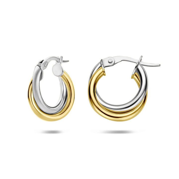 14k Bicolor Geel- en Witgouden Oorringen 4 mm Dames Scharniersluiting