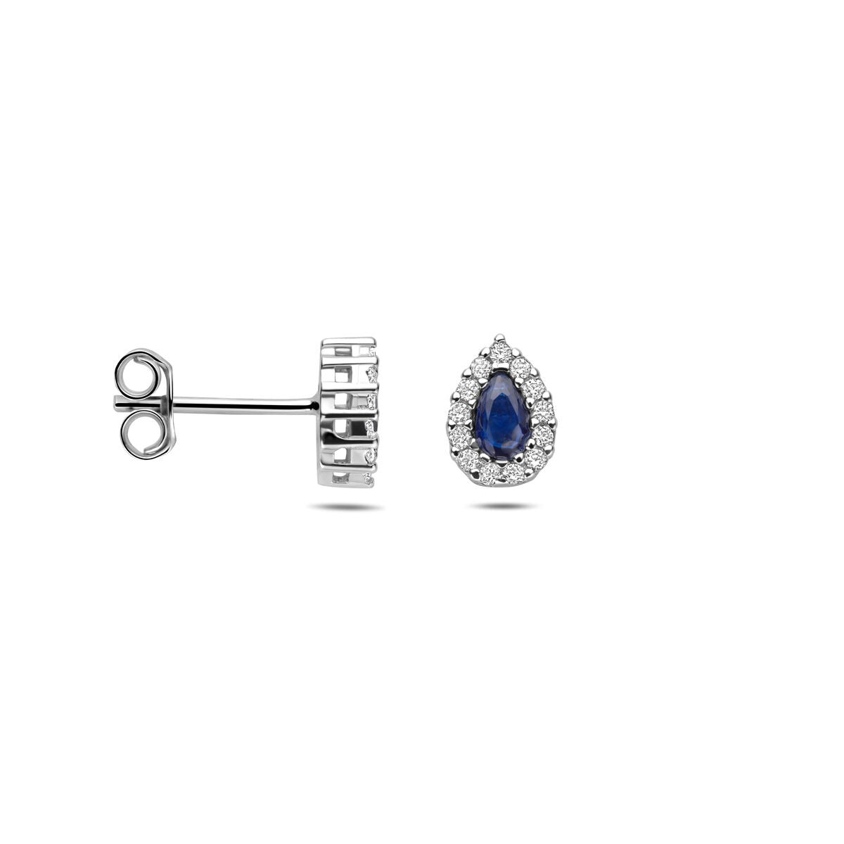 Puces d'oreilles rhodiées en argent avec saphir et zircone