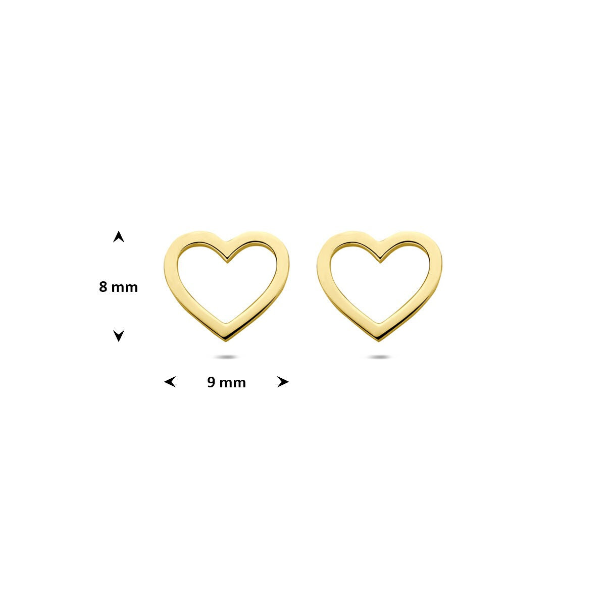 puces d'oreilles en or jaune en forme de cœur 14k