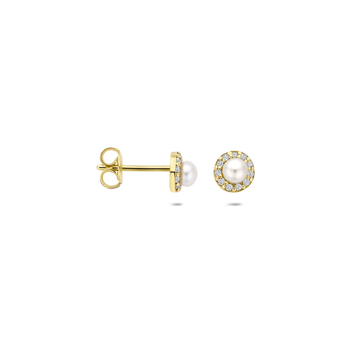 Puces d'oreilles en or jaune 14k avec perle et zircone