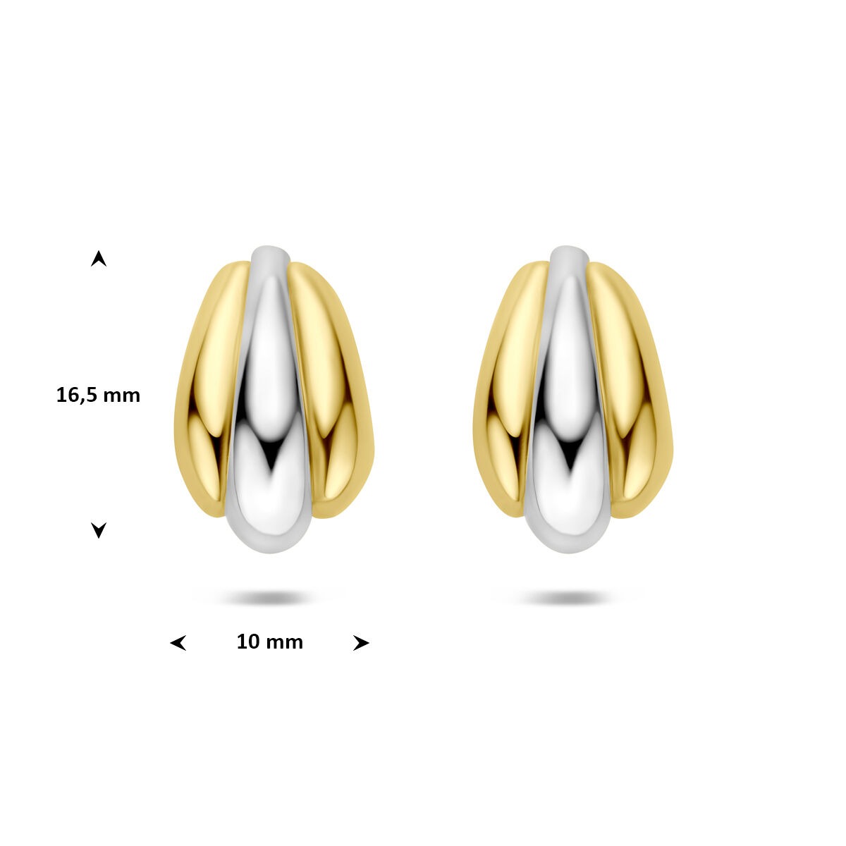 Boucles d'oreilles en argent 925 plaqué or et rhodié 16,5 x 10 mm