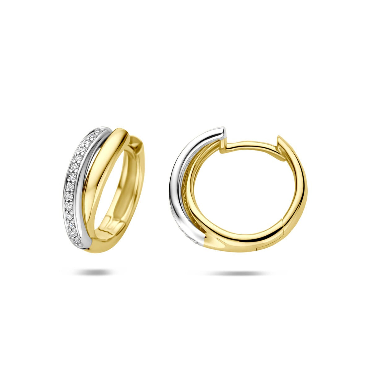Créoles bicolores 14k avec diamant 0,09 ct