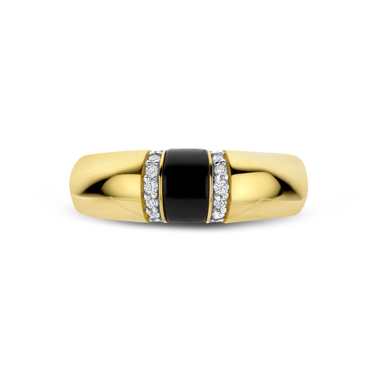 Bague pour femme en or jaune 14k avec onyx et diamant – 6,5 mm de large