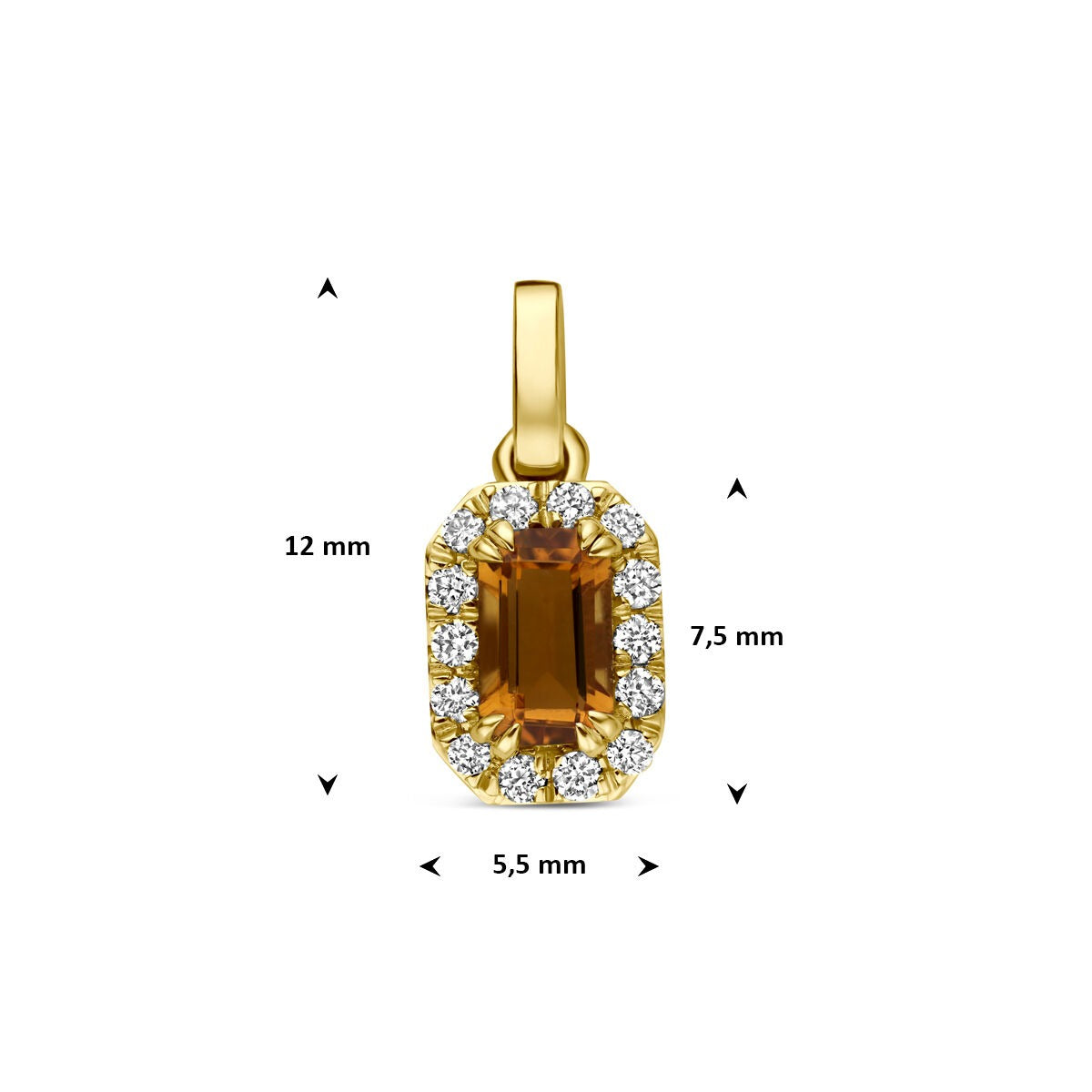 pendentif en or jaune 14k avec citrine et diamant cultivé en laboratoire
