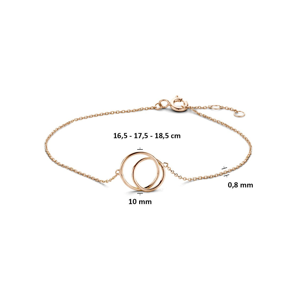 bracelet pour femme en or rose 14k avec des cercles ouverts