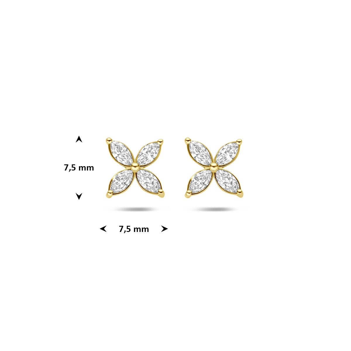 Puces d'oreilles en or jaune 14k avec fleur en diamant cultivé en laboratoire