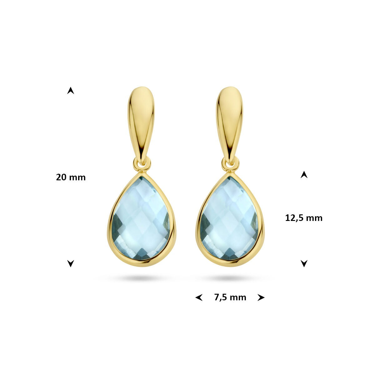 boucles d'oreilles en or jaune 9k avec topaze bleue