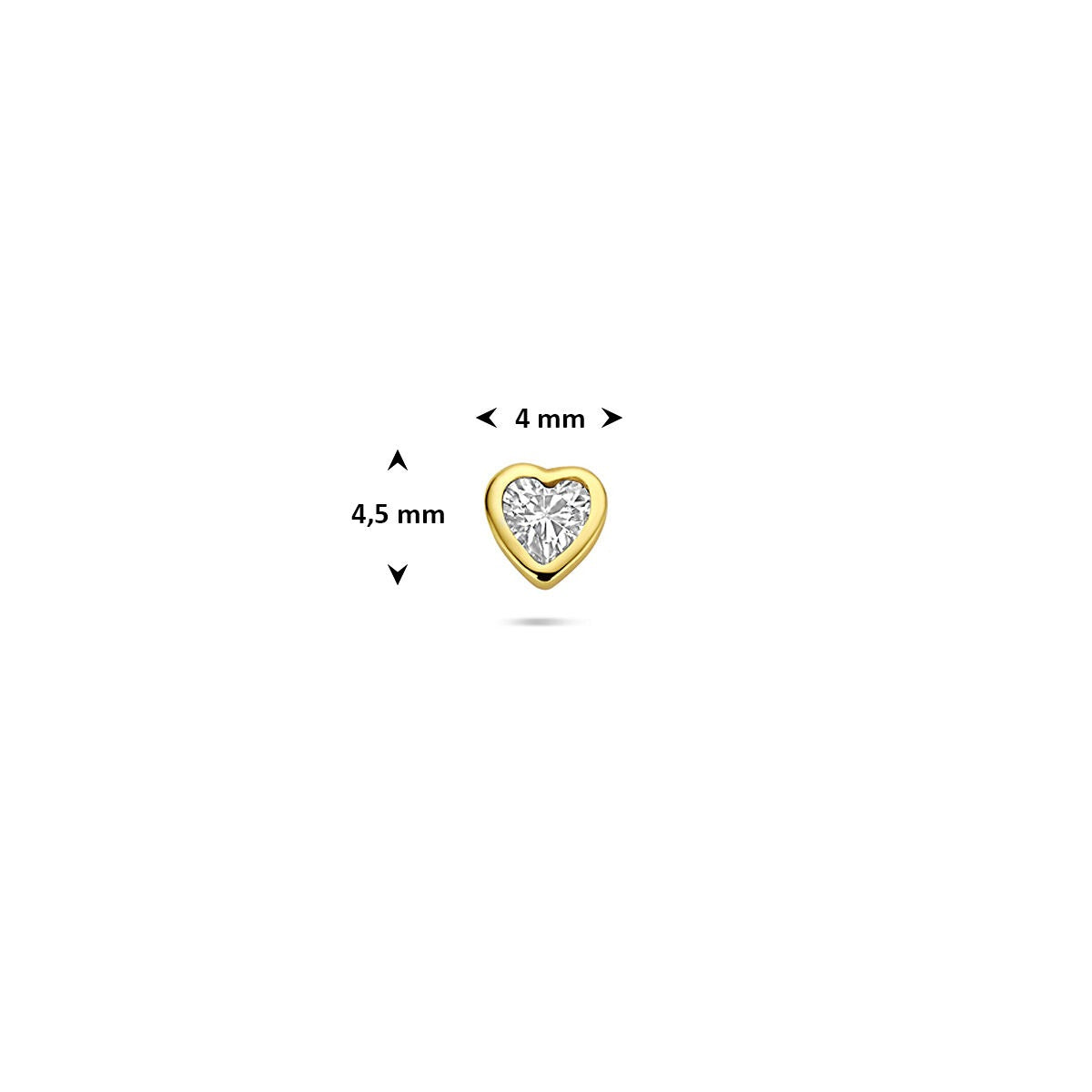 Piercing plaqué or en argent 925 à dos plat avec zircone en forme de cœur