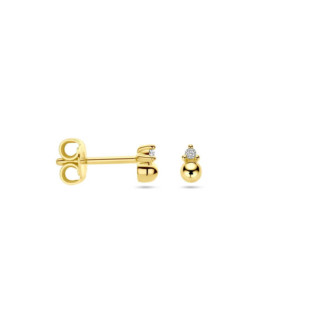 14k Geelgouden oorknoppen met bol en diamant