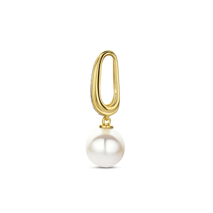 14k Geelgouden hanger met parel en diamant