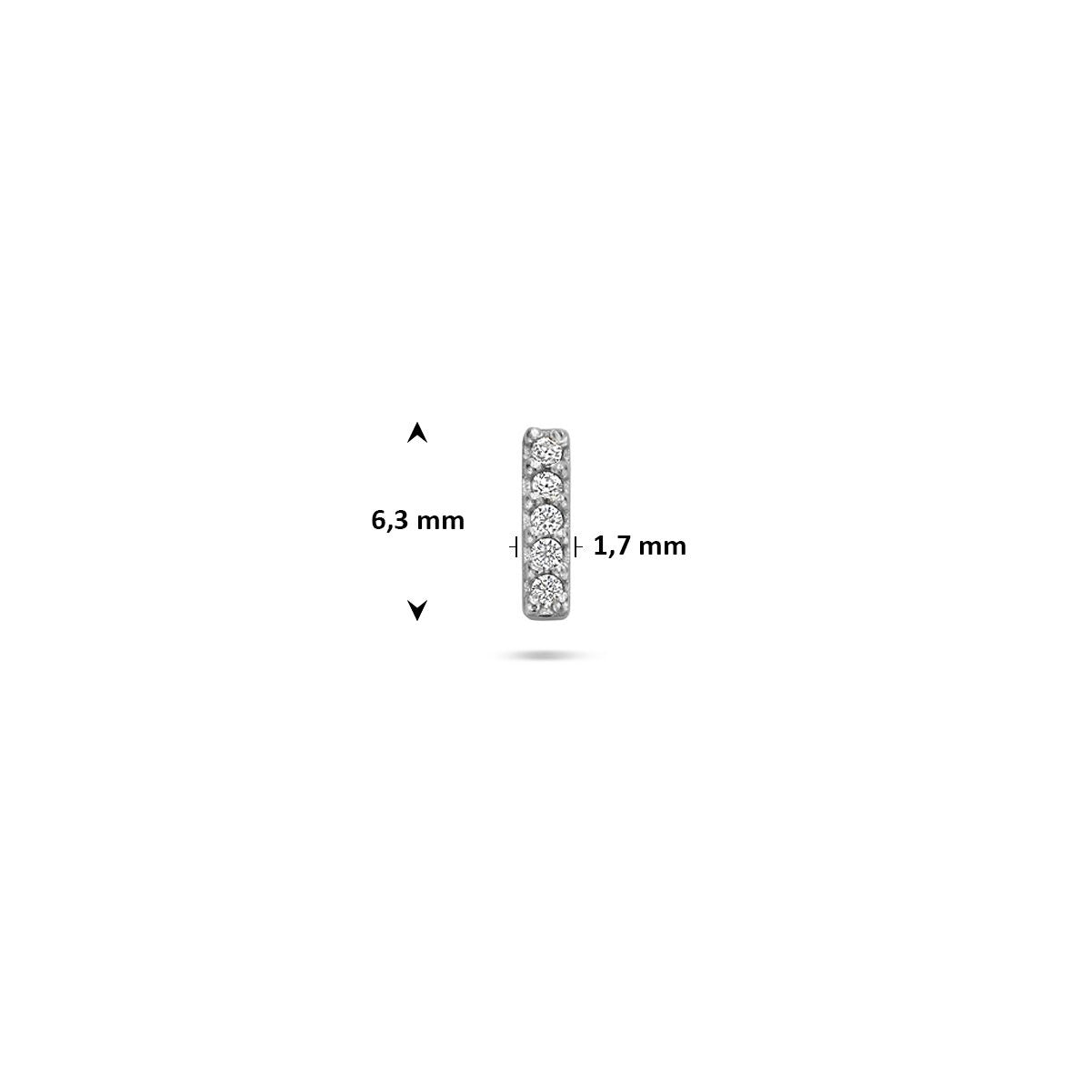 Piercing en argent rhodié à dos plat avec zircone en forme de barre