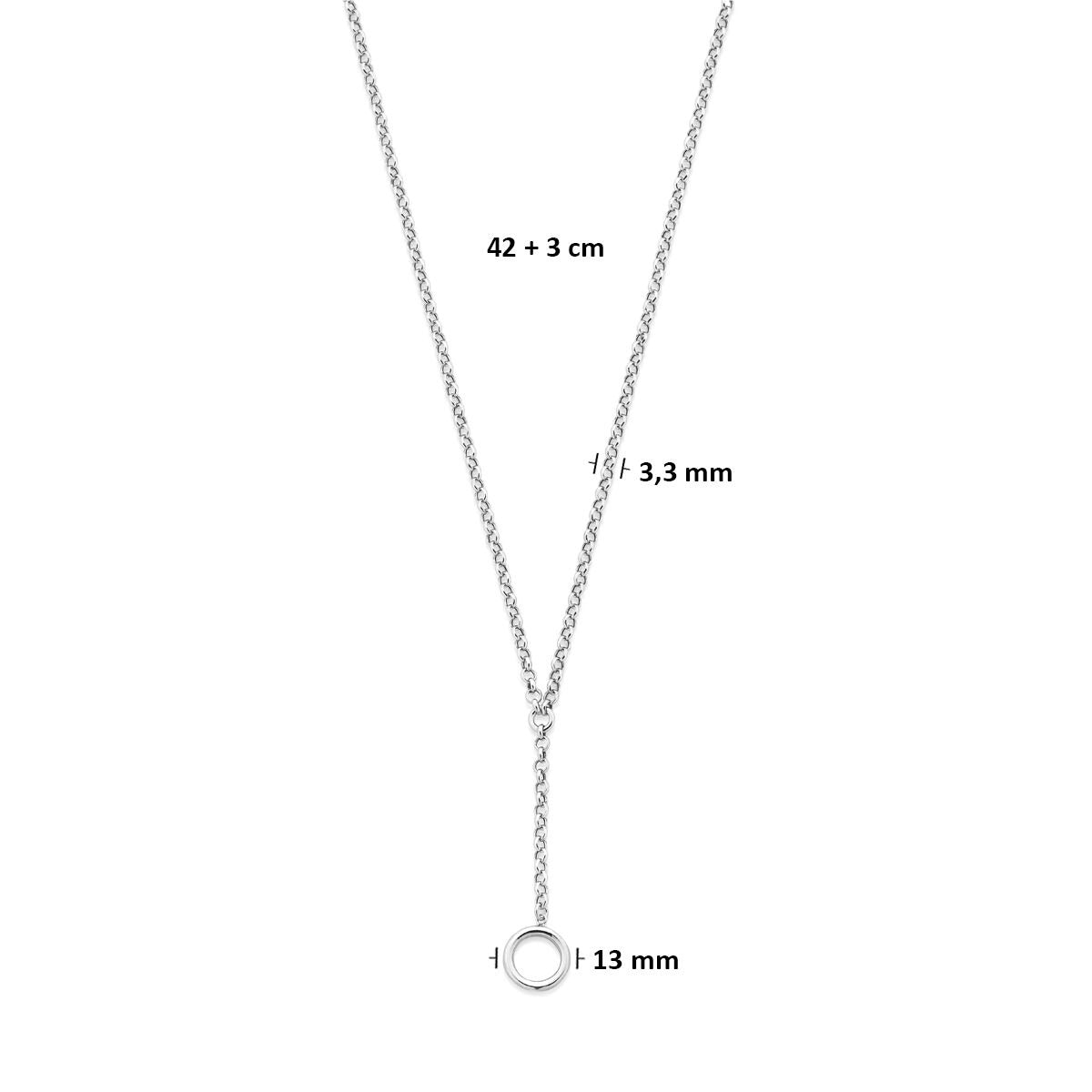 Collier Y en argent 925 rhodié avec rond.