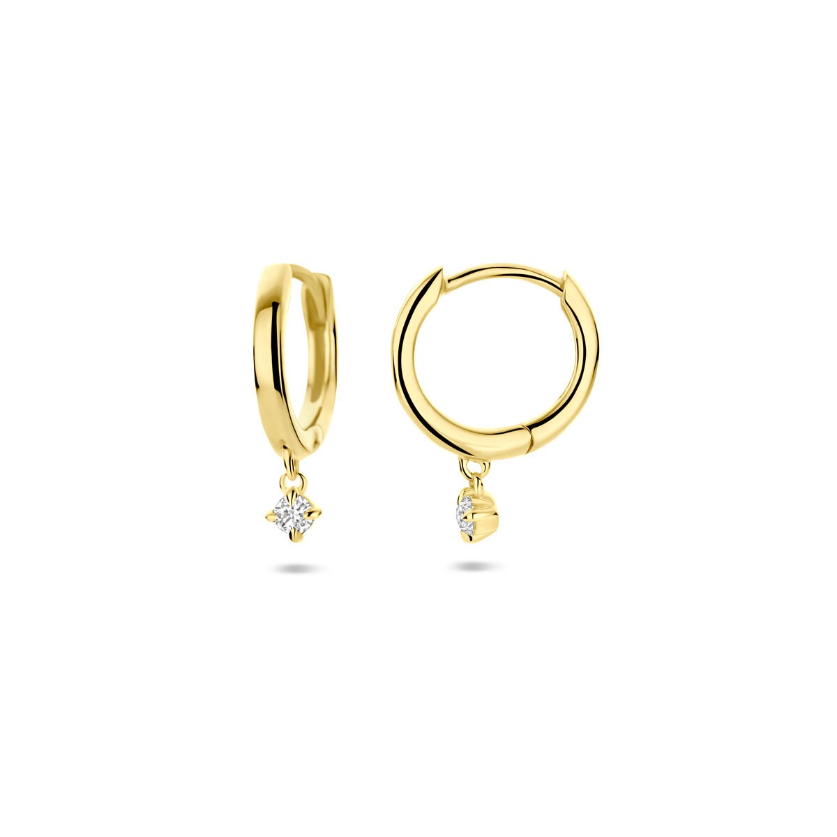 Créoles en or jaune 14k avec diamant lab grown 0.07ct (2x 0.035ct) h si 14,5 mm