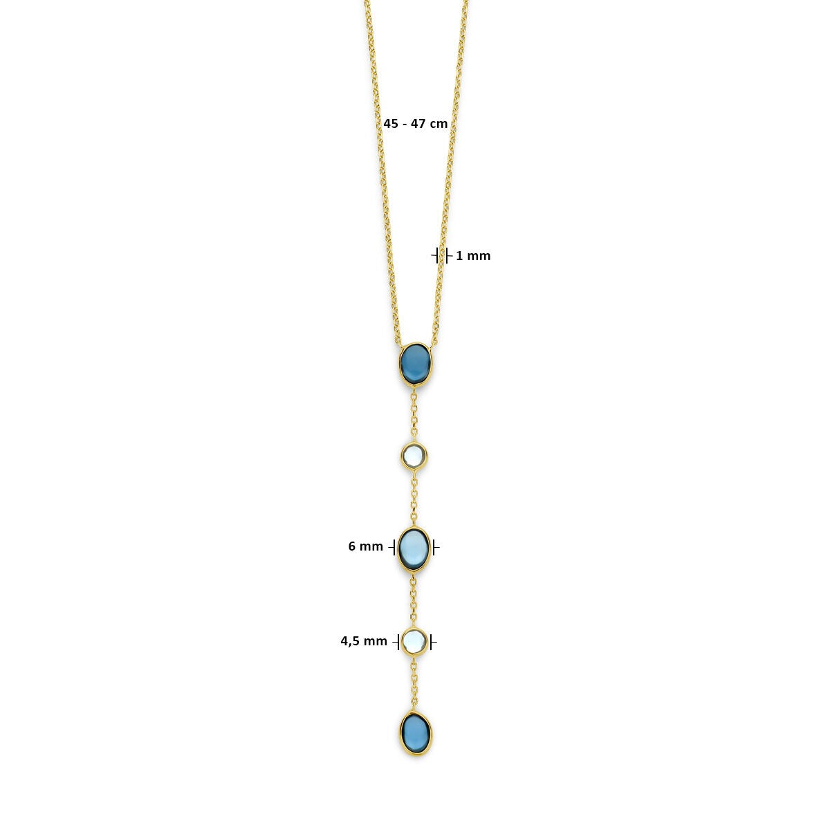 collier pour femme en or 14k avec London Blue et topaze bleue – 45-47 cm