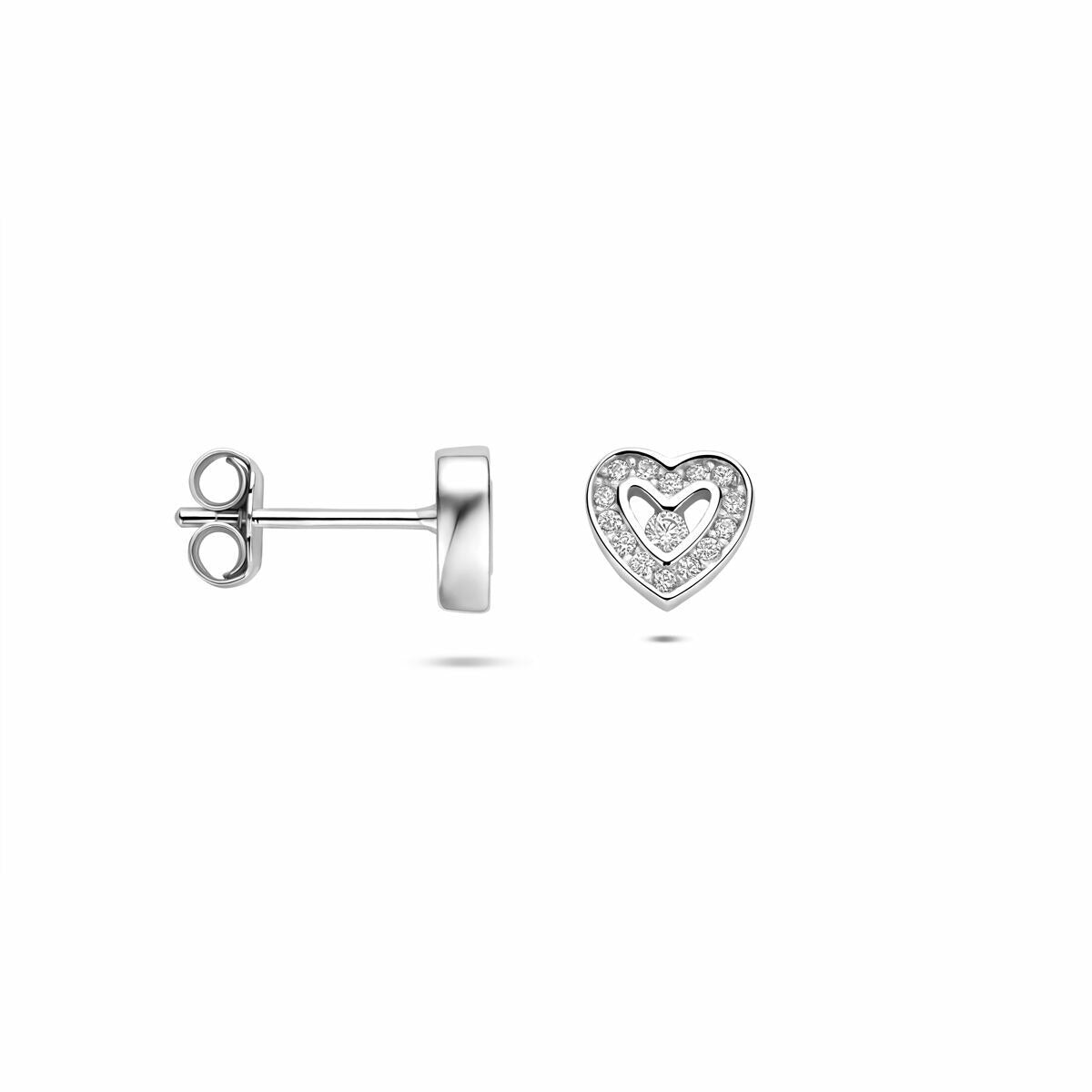 Puces d'oreilles en argent en forme de cœur avec zircone - rhodié argent 925
