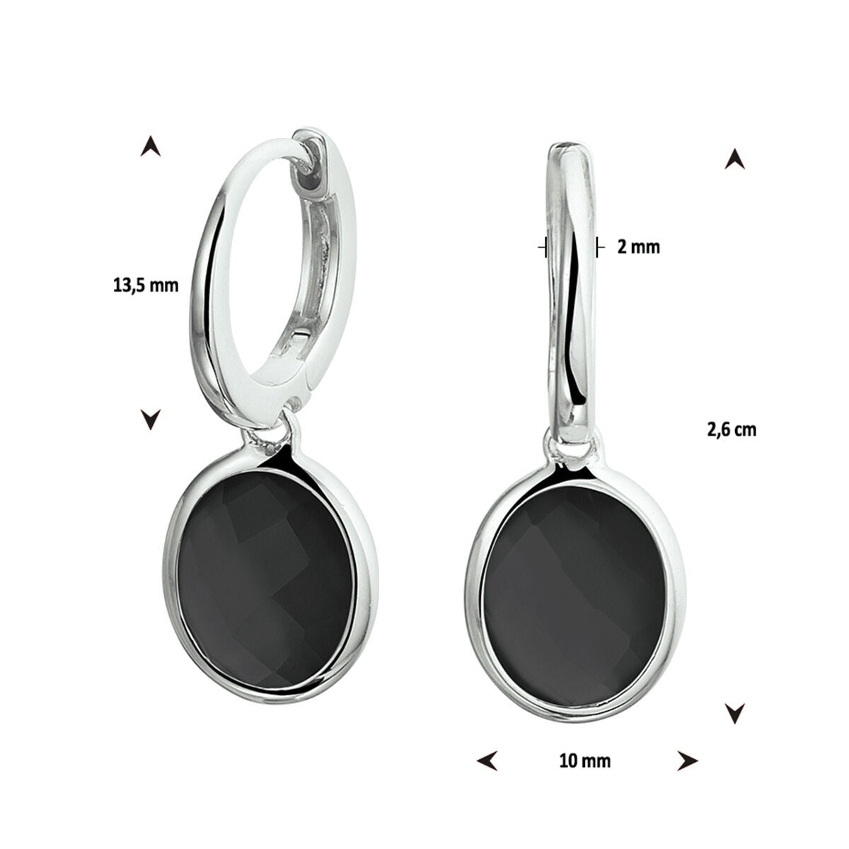 Créoles en argent avec pendentifs en onyx – rhodiées 925