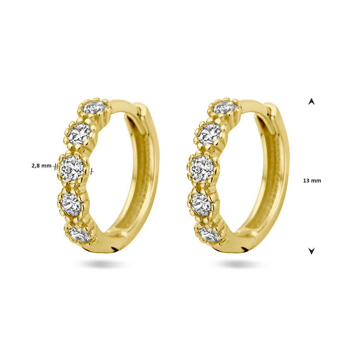 Créoles en or 14k pour femme avec zircone – 13 mm