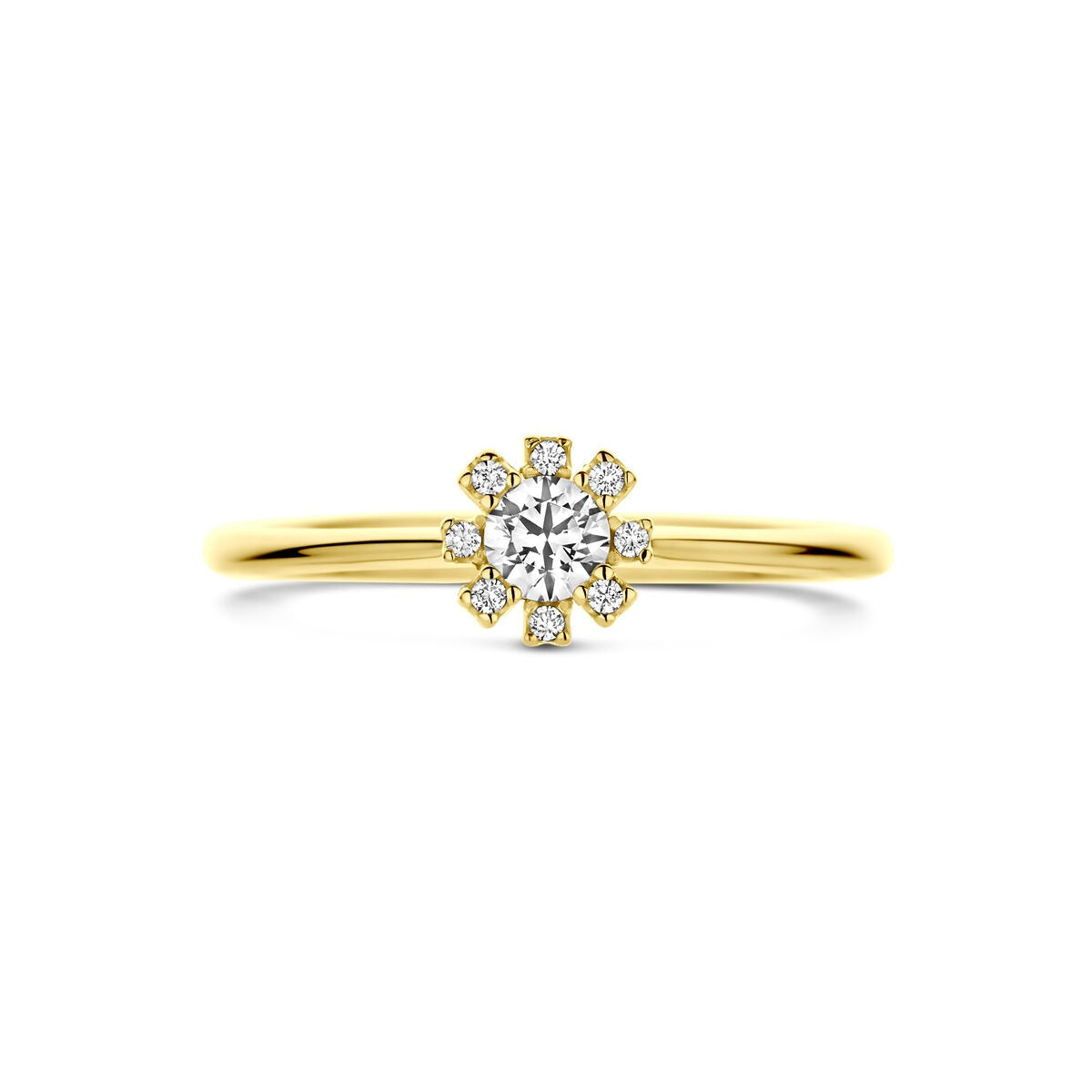 bague pour femme en or jaune 14k avec zircone – bague élégante en style entourage