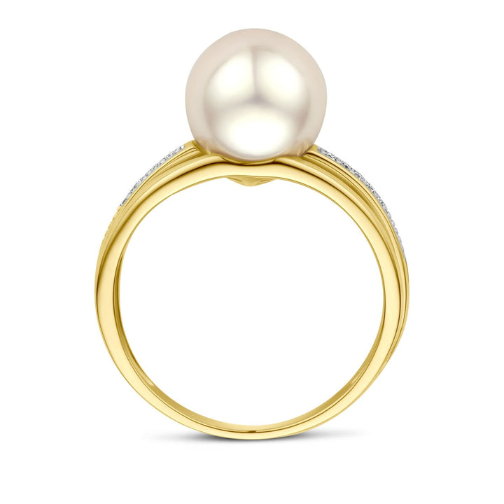 14k Geelgouden ring met parel en diamant