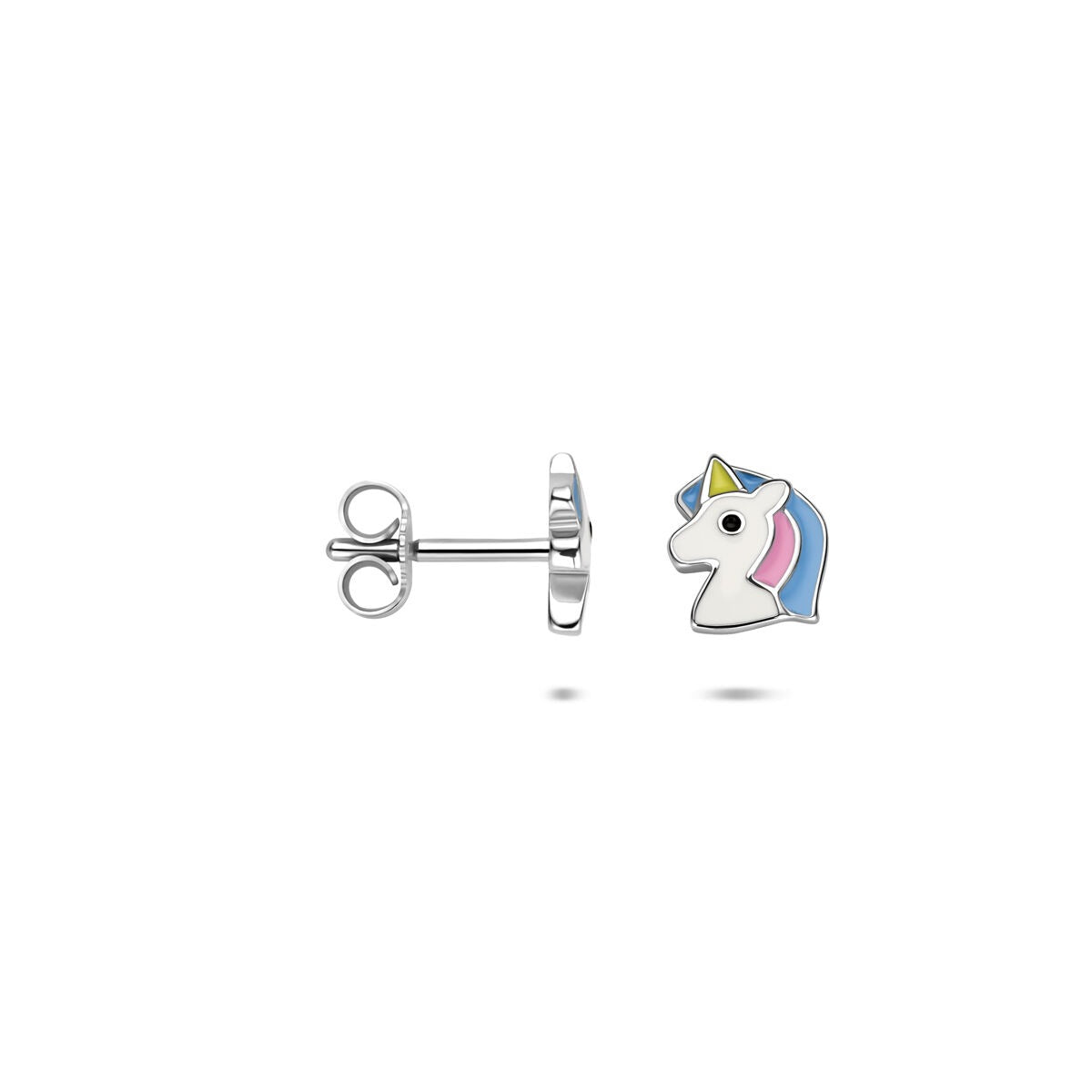 Puces d'oreilles en argent pour enfant avec émail licorne – 8 x 7 mm