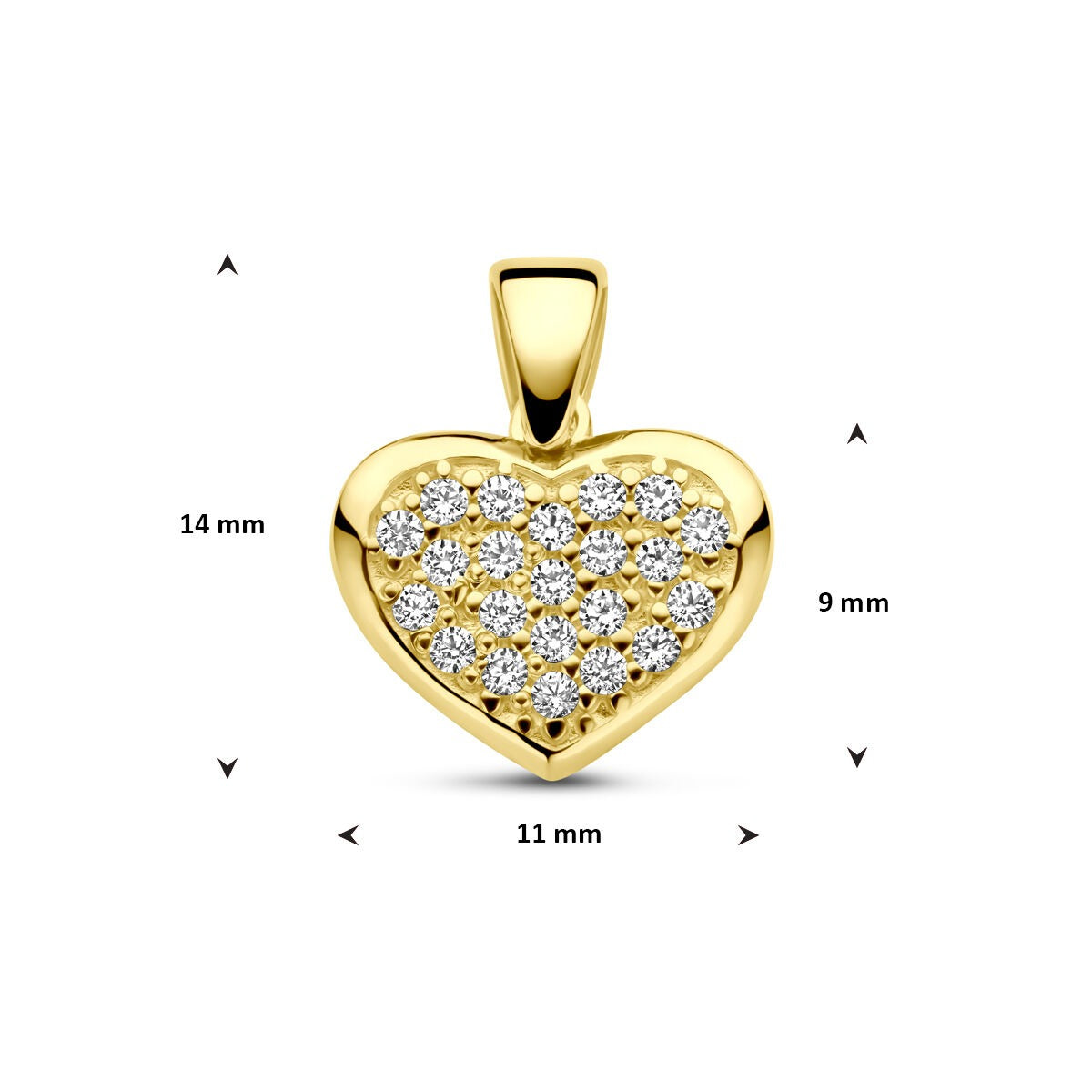 pendentif en or jaune en forme de cœur avec zircone – magnifique pendentif pour femme plein d'amour