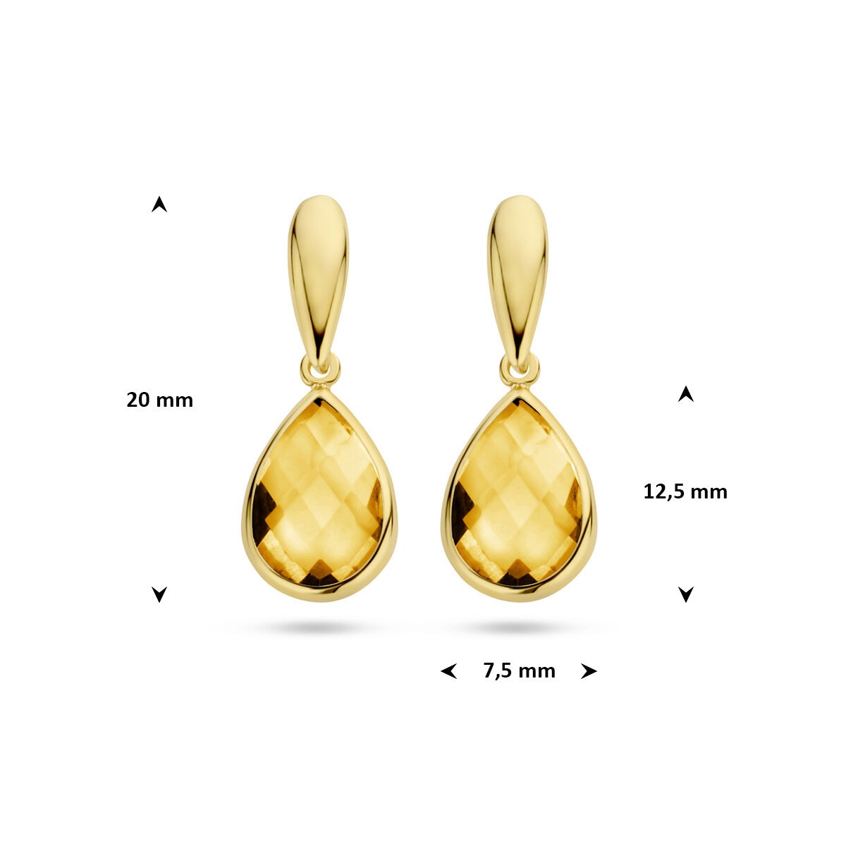 boucles d'oreilles en or jaune 9k avec citrine