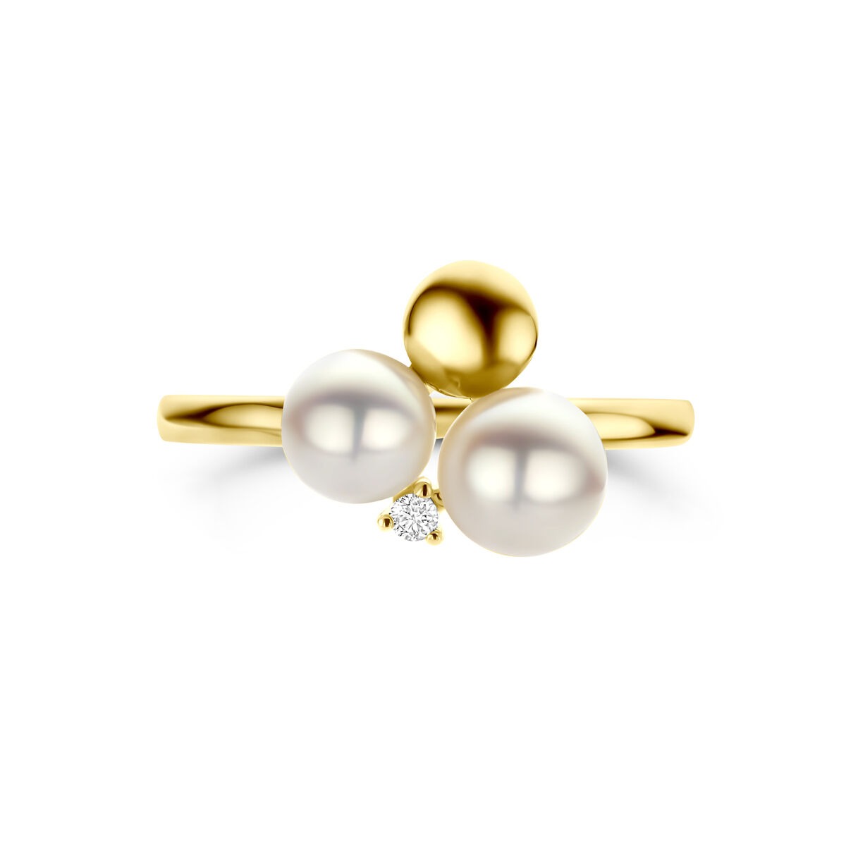 Bague pour femme en or jaune 14k avec perle et diamant – 11 mm de large