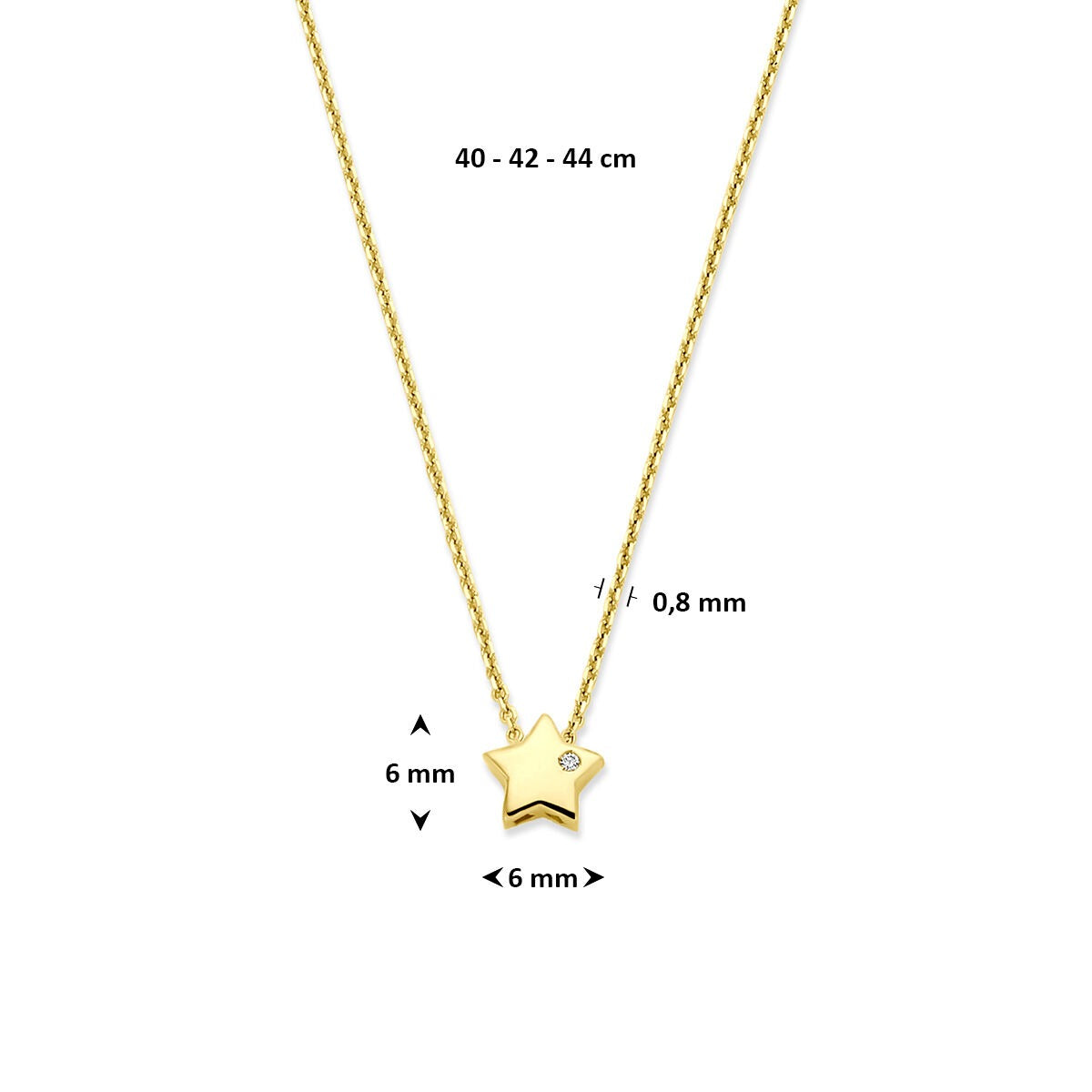 Collier en or jaune 14k avec étoile et diamant cultivé en laboratoire