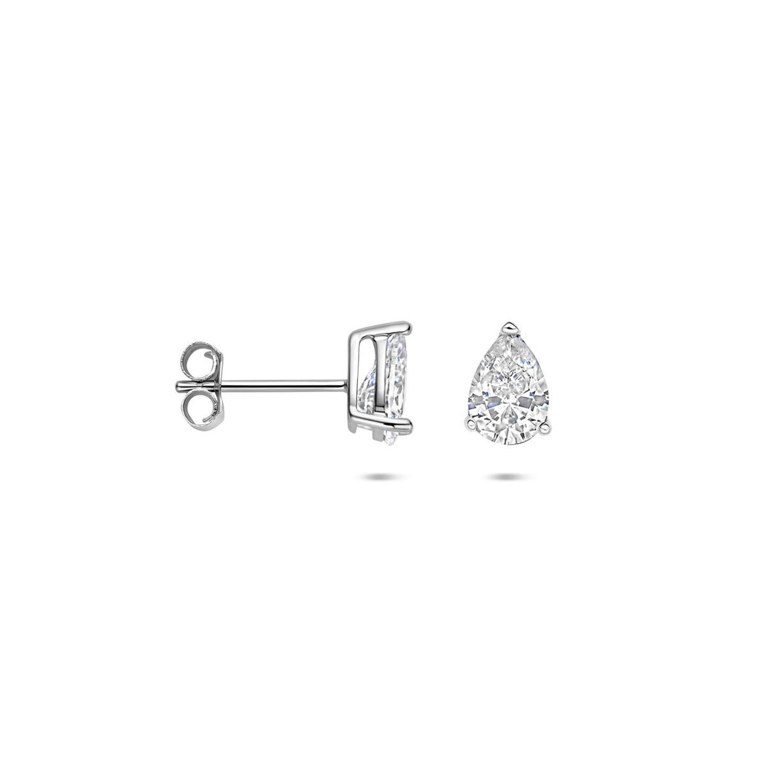 Zilveren oorknoppen met zirkonia in peervorm – 7.5 x 5.5 mm