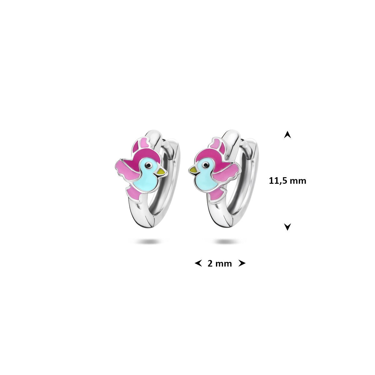 Boucles d'oreilles pour enfant en argent avec un oiseau – rhodié 925