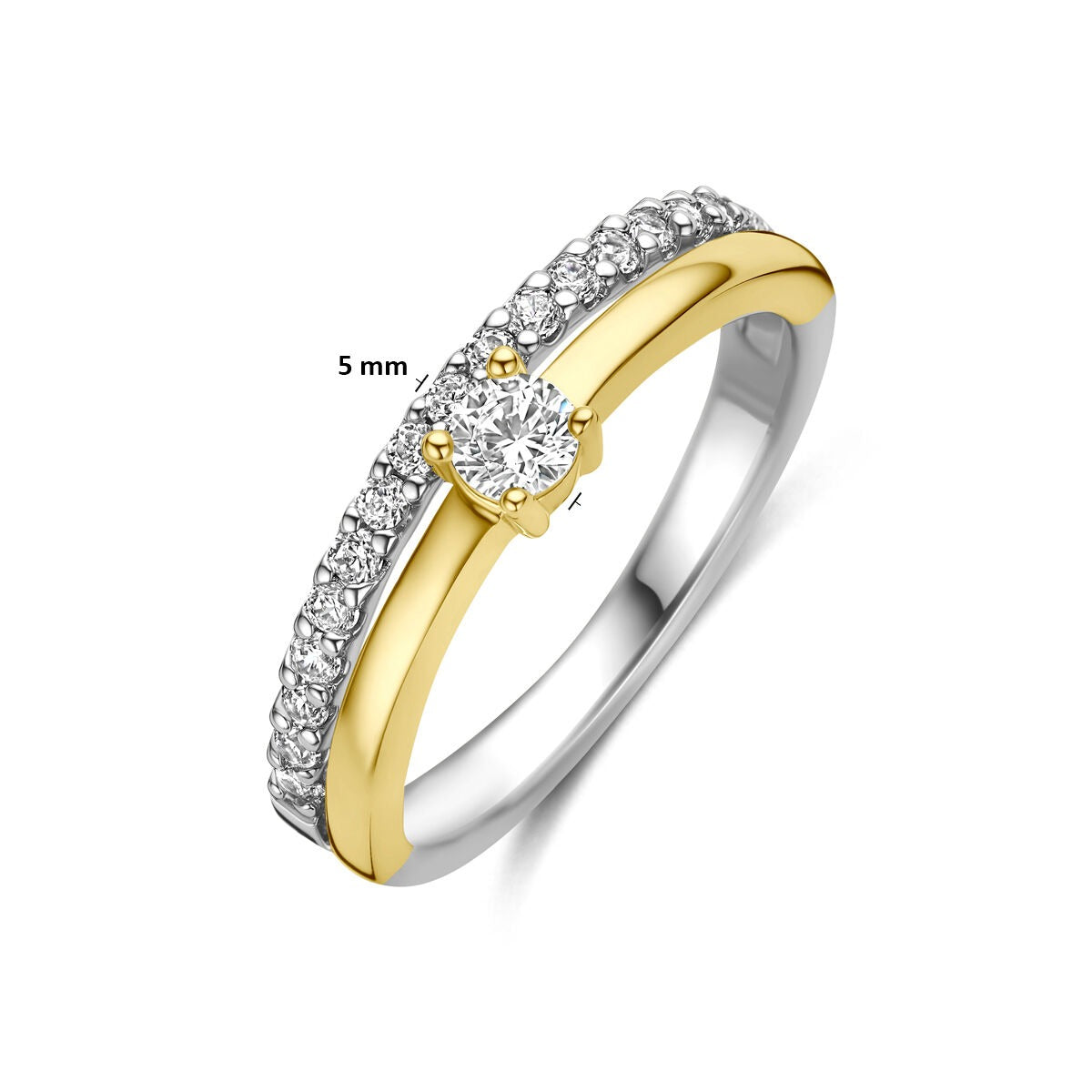 Bague en argent plaqué or et rhodié avec zircone