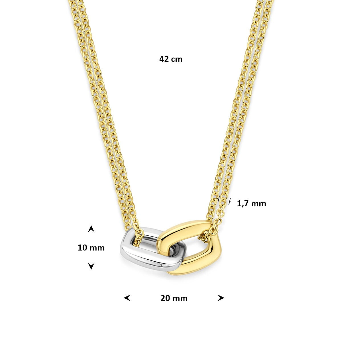 Collier en or bicolore 14k avec pendentif rectangulaire