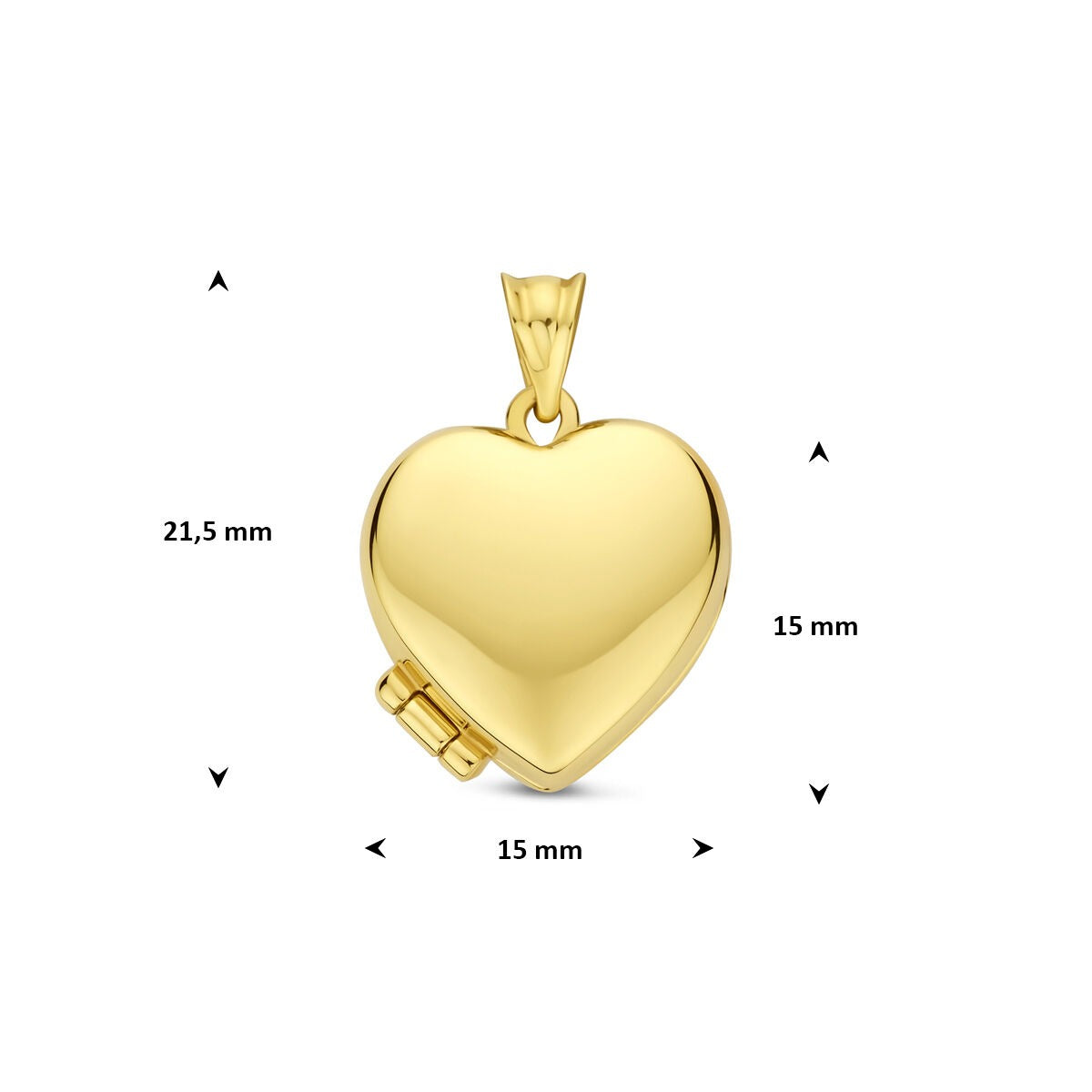 Médaillon en or jaune 14k en forme de cœur 15 mm