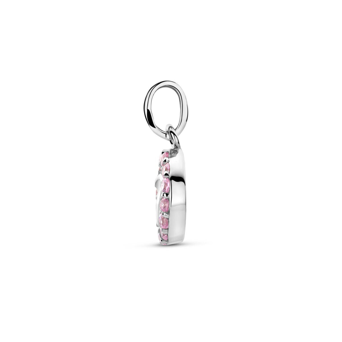 Pendentif en argent avec cœur en émail rose et zircone – 15 x 9 mm
