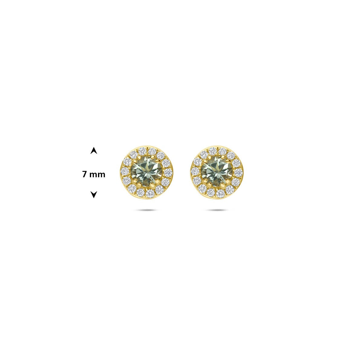 Puces d'oreilles en or jaune 14k avec améthyste verte et diamant cultivé en laboratoire