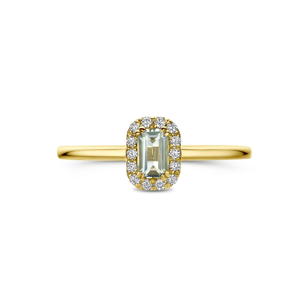 Bague en or jaune 14k avec améthyste verte et diamant cultivé en laboratoire