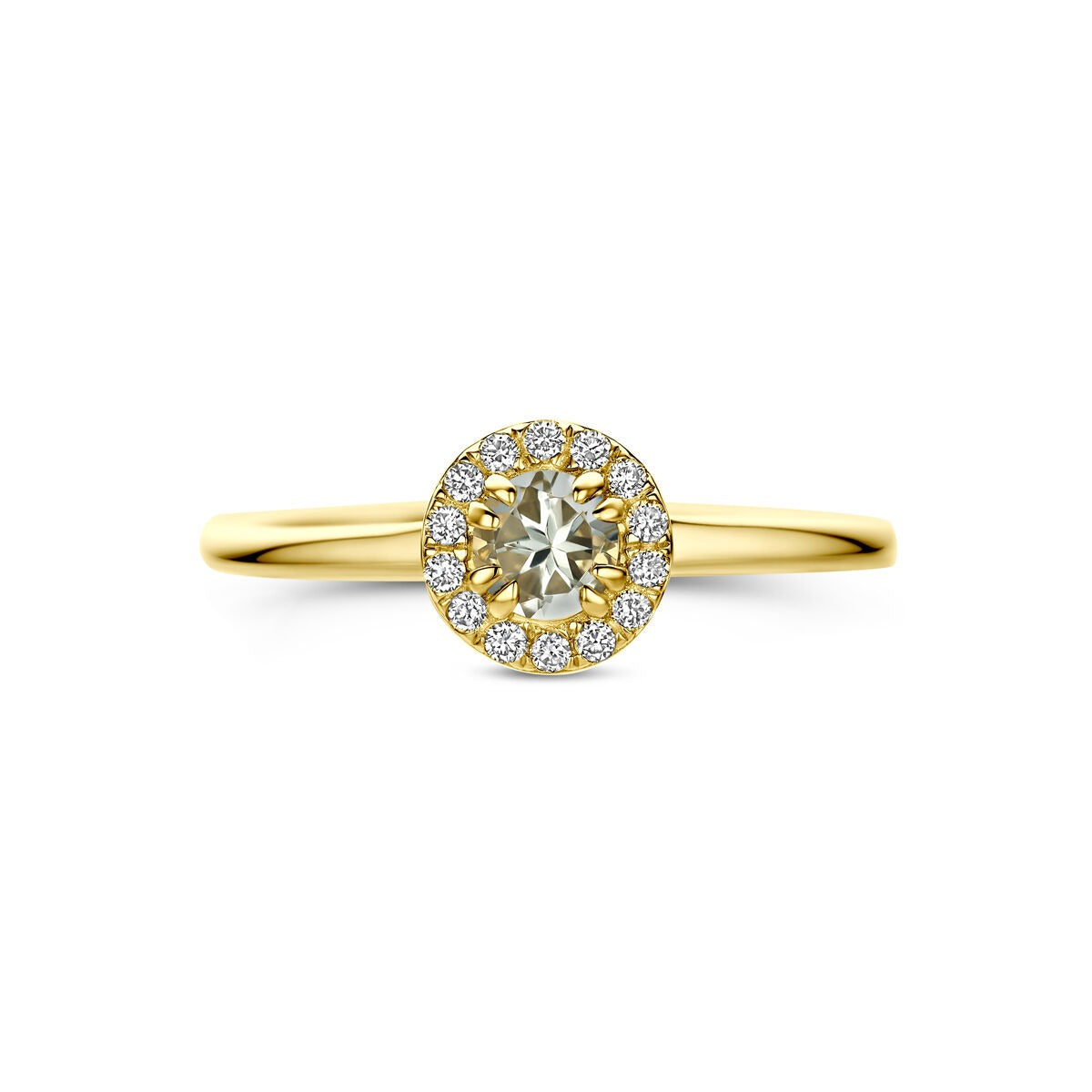 Bague en or jaune 14k avec améthyste verte et diamant cultivé en laboratoire