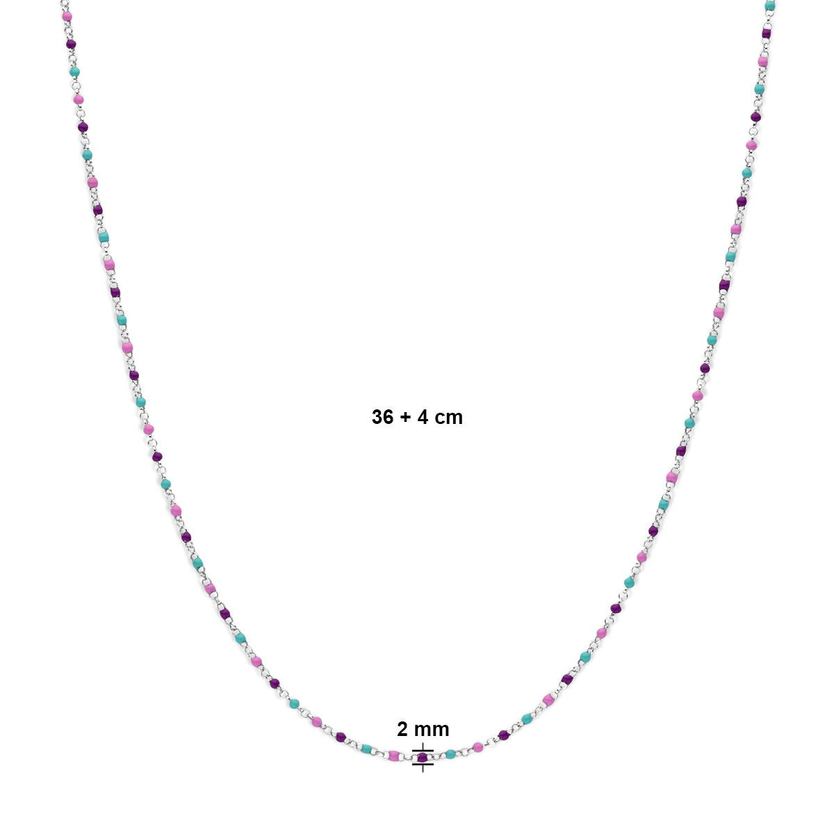 Collier pour enfant en argent rhodié avec des billes émaillées – 36-40cm