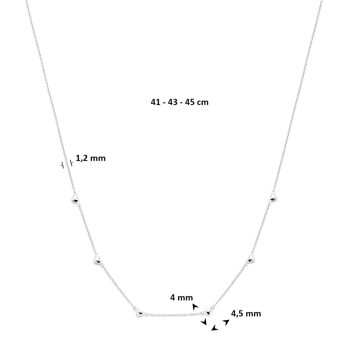 Collier en argent pour femme avec cœurs – collier rhodié 45 cm