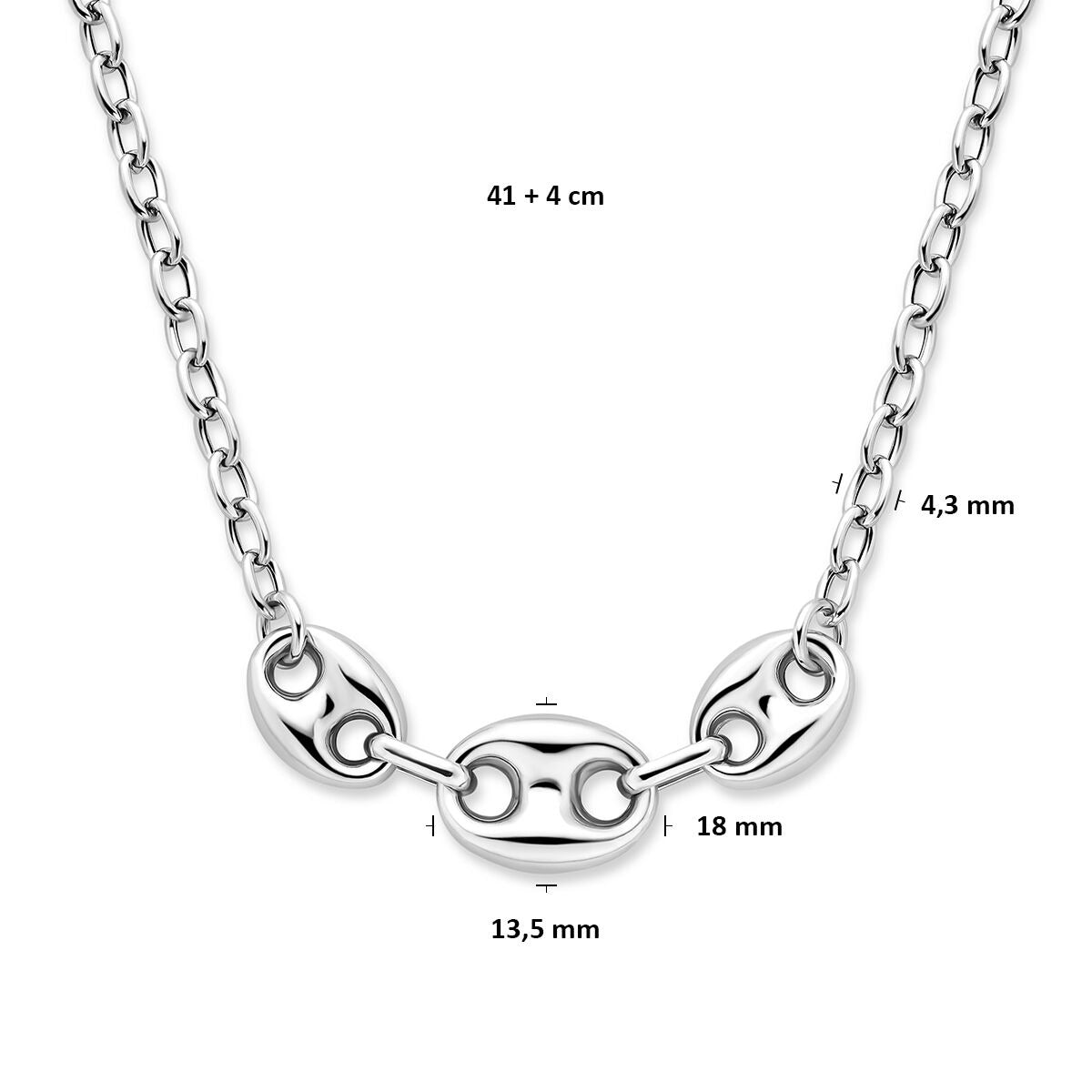 Collier en argent rhodié avec maille en forme de grain de café