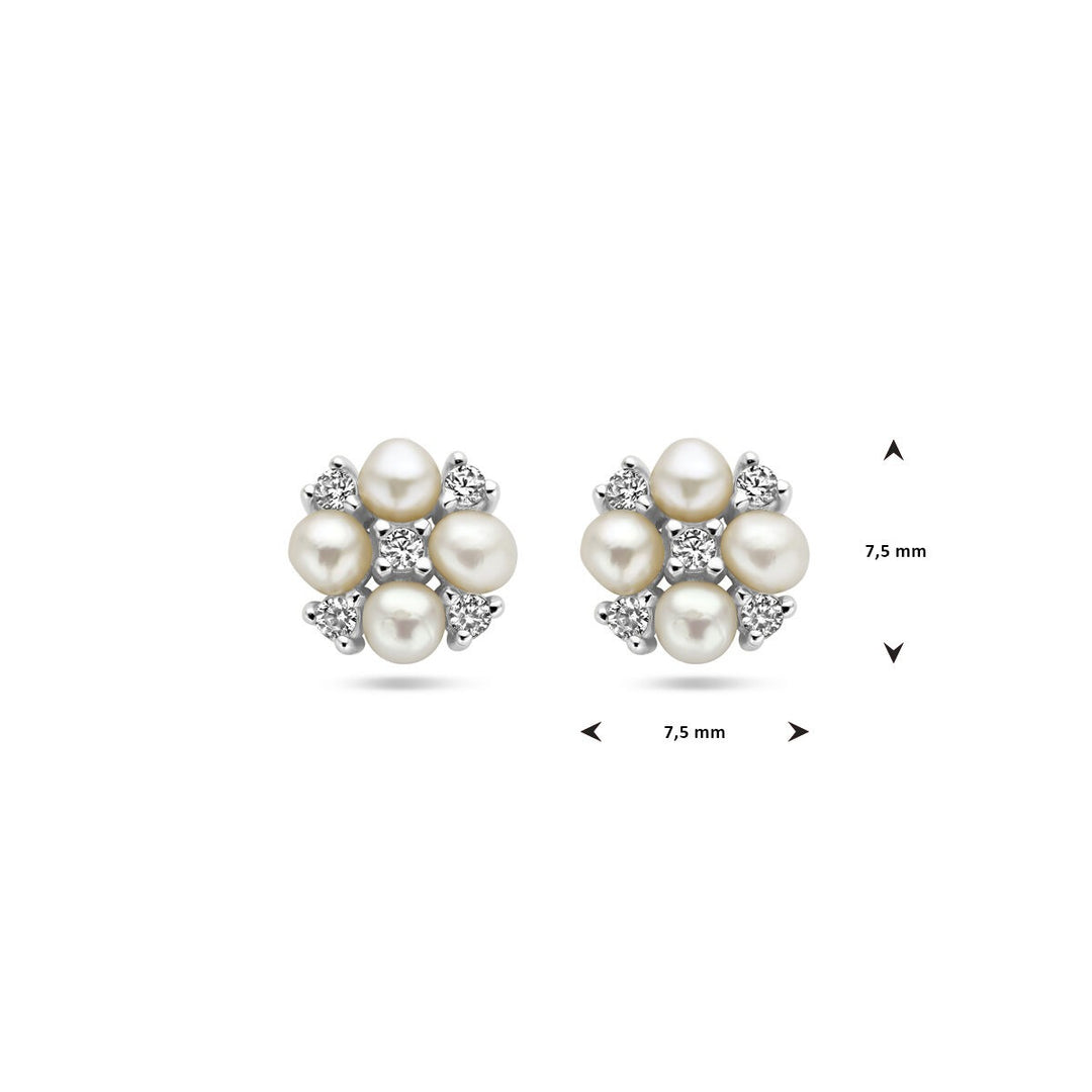 Zilveren dames oorknoppen met zoetwaterparel en zirkonia – gerhodineerd 7.5 mm