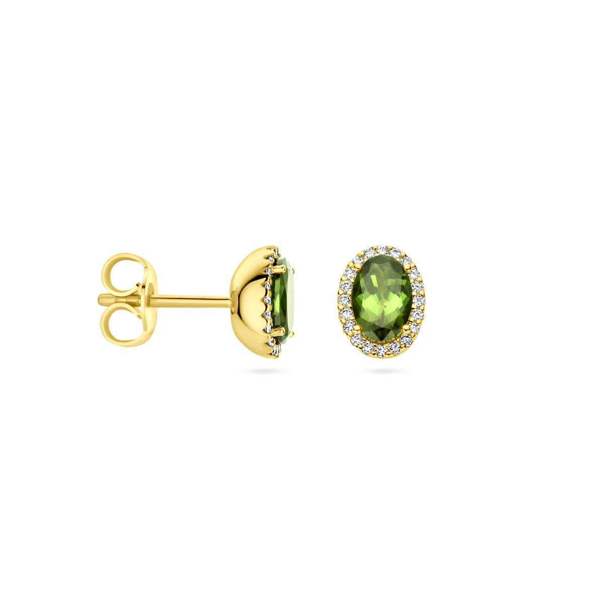 puces d'oreilles en or jaune 14k avec tourmaline et diamant