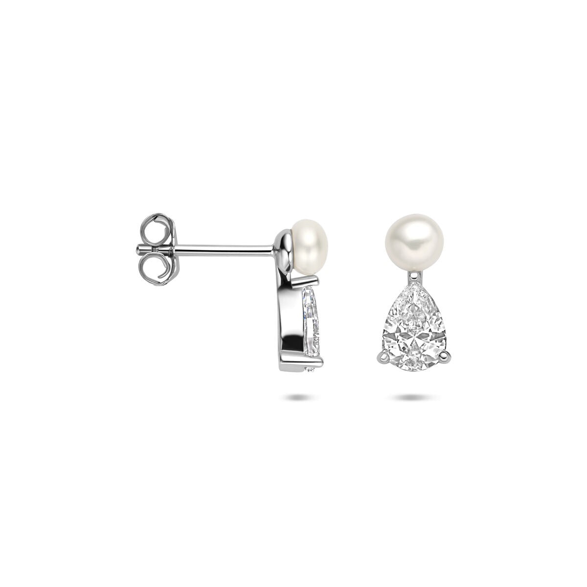 Puces d'oreilles en argent avec perle et zircone – rhodié argent 925